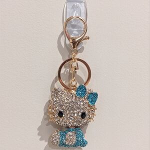Hello Kitty Rhinestone Keychain Bag Charm With Blue Crystal Accents, NEW